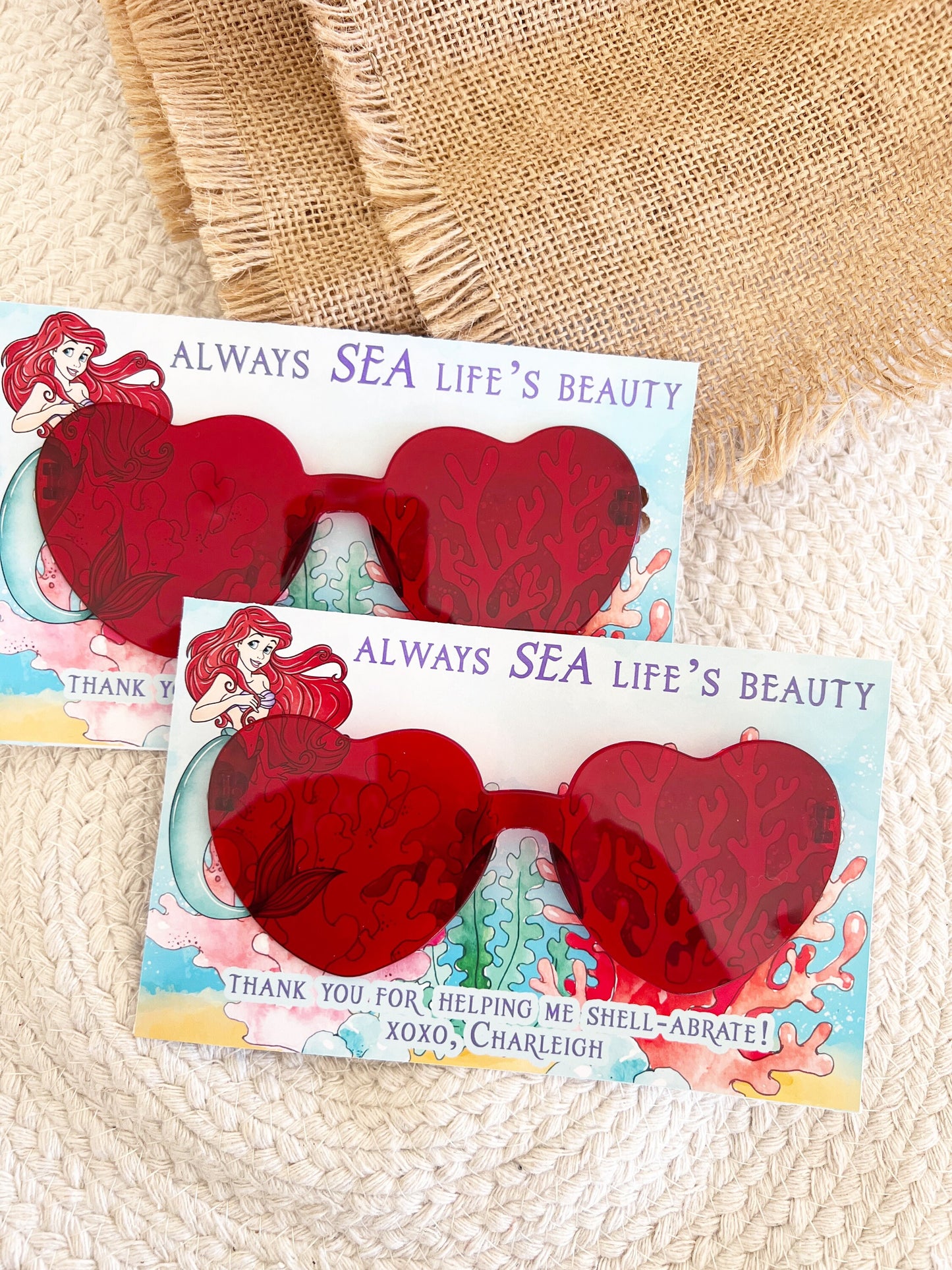 The Little Mermaid Sunglasses Favors - Classic Ariel - Little Mermaid Party - Little Mermaid Favors - Red Heart Glasses - Birthday Favors