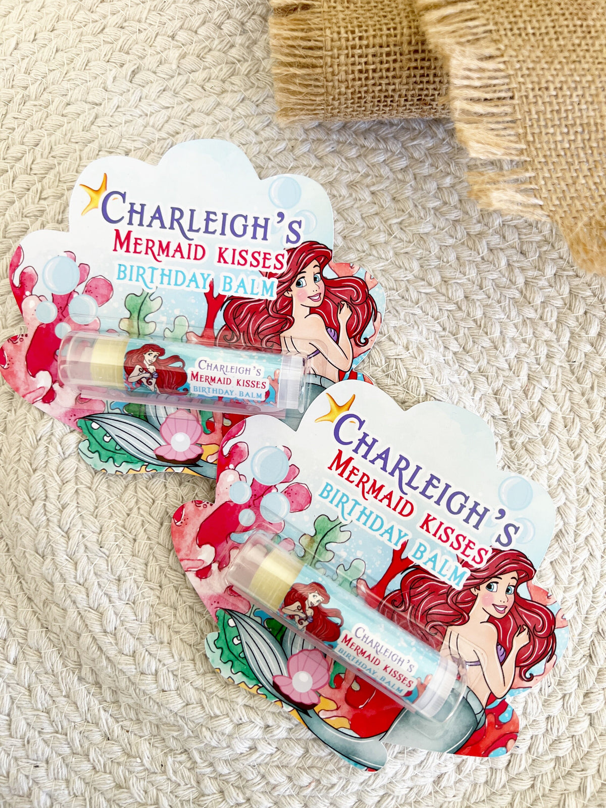 The Little Mermaid Lip Balm Party Favors - Classic - Little Mermaid Party - Little Mermaid Favors - Ariel - Red - Mermaid Party Gloss