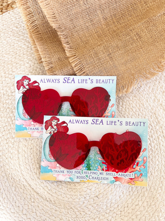 The Little Mermaid Sunglasses Favors - Classic Ariel - Little Mermaid Party - Little Mermaid Favors - Red Heart Glasses - Birthday Favors