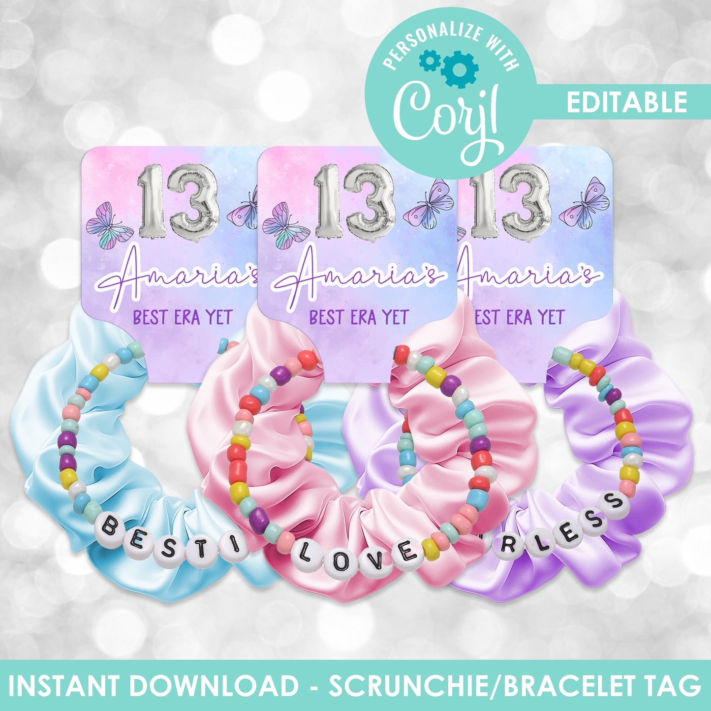 EDITABLE Birthday Era Scrunchie Friendship Bracelet Party Favors - Birthday Version - Favors - Birthtay - It's me hi im the birthday girl