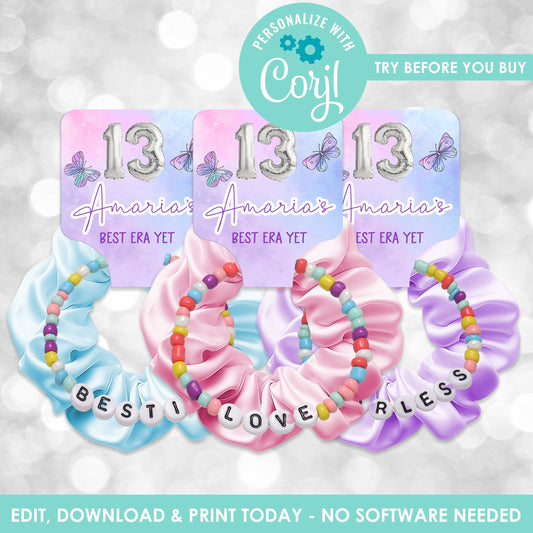 EDITABLE Birthday Era Scrunchie Friendship Bracelet Party Favors - Birthday Version - Favors - Birthtay - It's me hi im the birthday girl