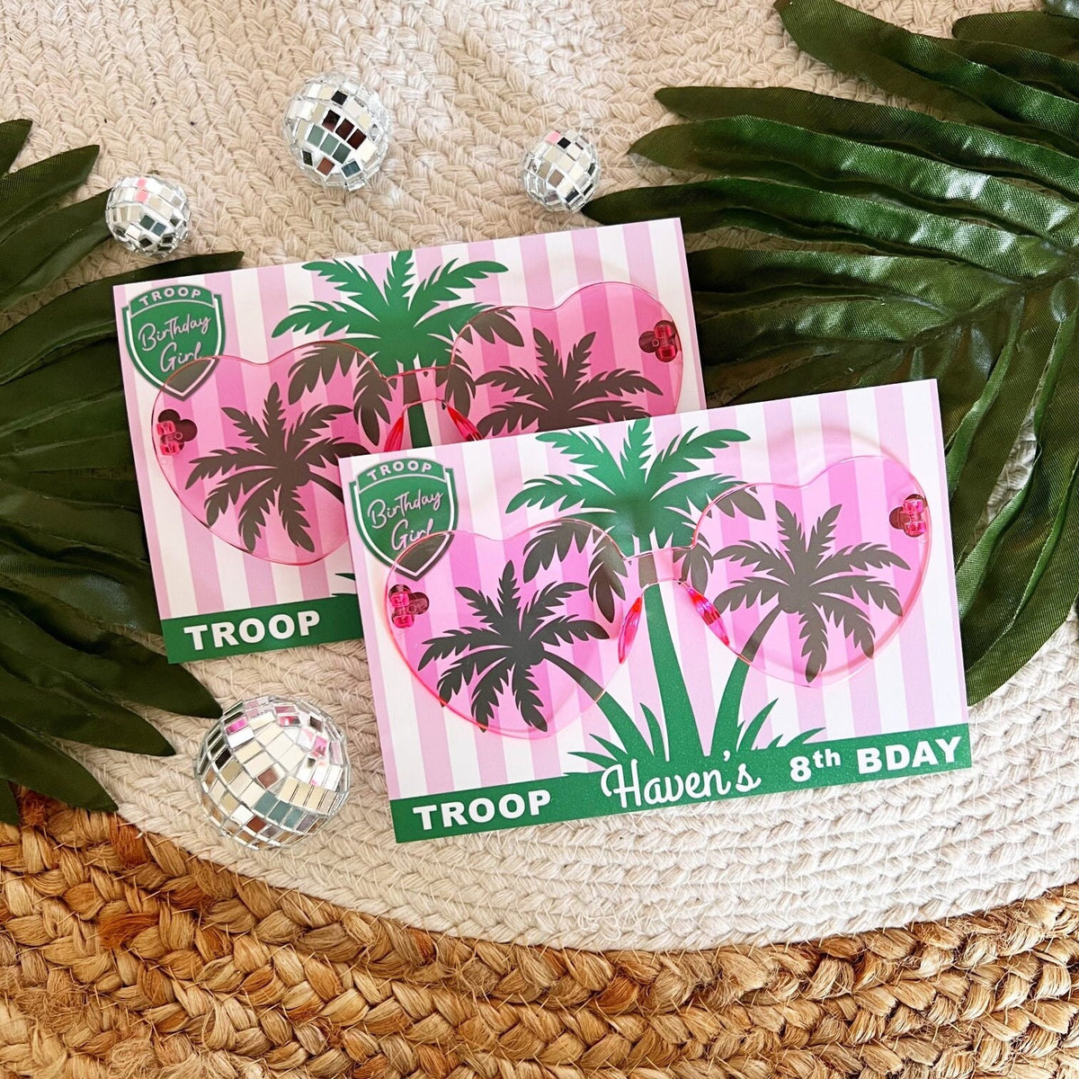Troop Beverly Hills Sunglasses Party Favors - Glamping Party - Favors - Camping -Scout Party -Camp Party - Badge - Scout Core - Pink Glasses