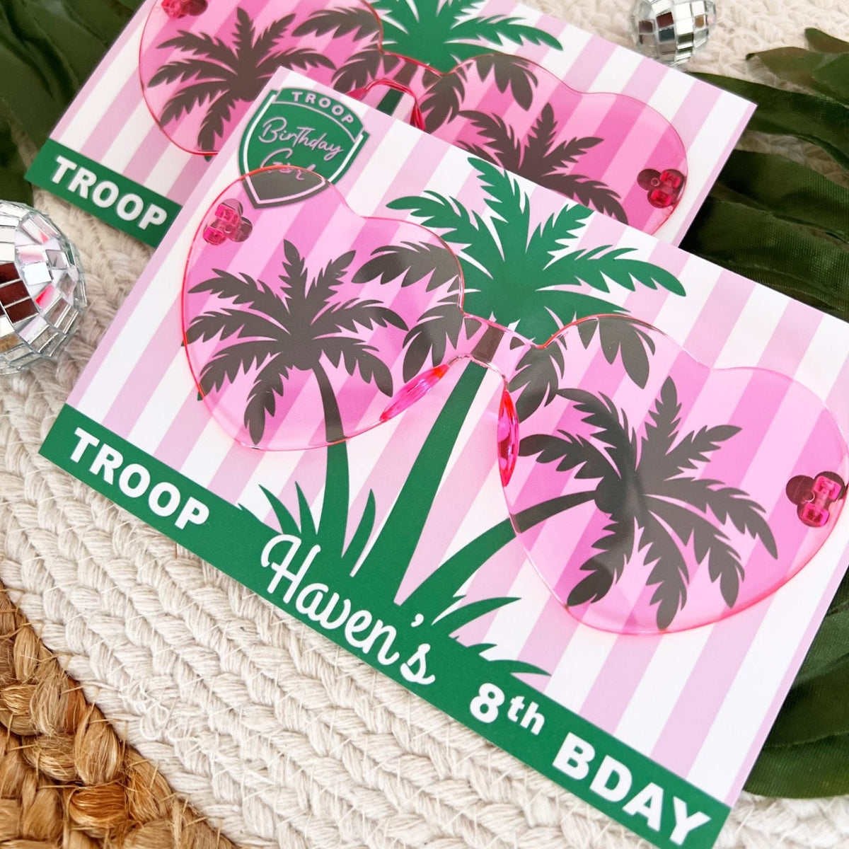 Troop Beverly Hills Sunglasses Party Favors - Glamping Party - Favors - Camping -Scout Party -Camp Party - Badge - Scout Core - Pink Glasses