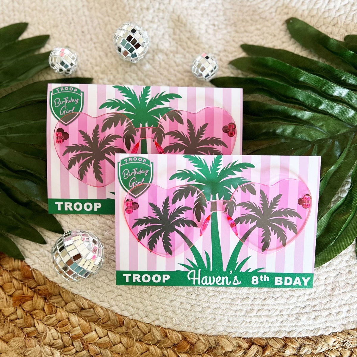 Troop Beverly Hills Sunglasses Party Favors - Glamping Party - Favors - Camping -Scout Party -Camp Party - Badge - Scout Core - Pink Glasses