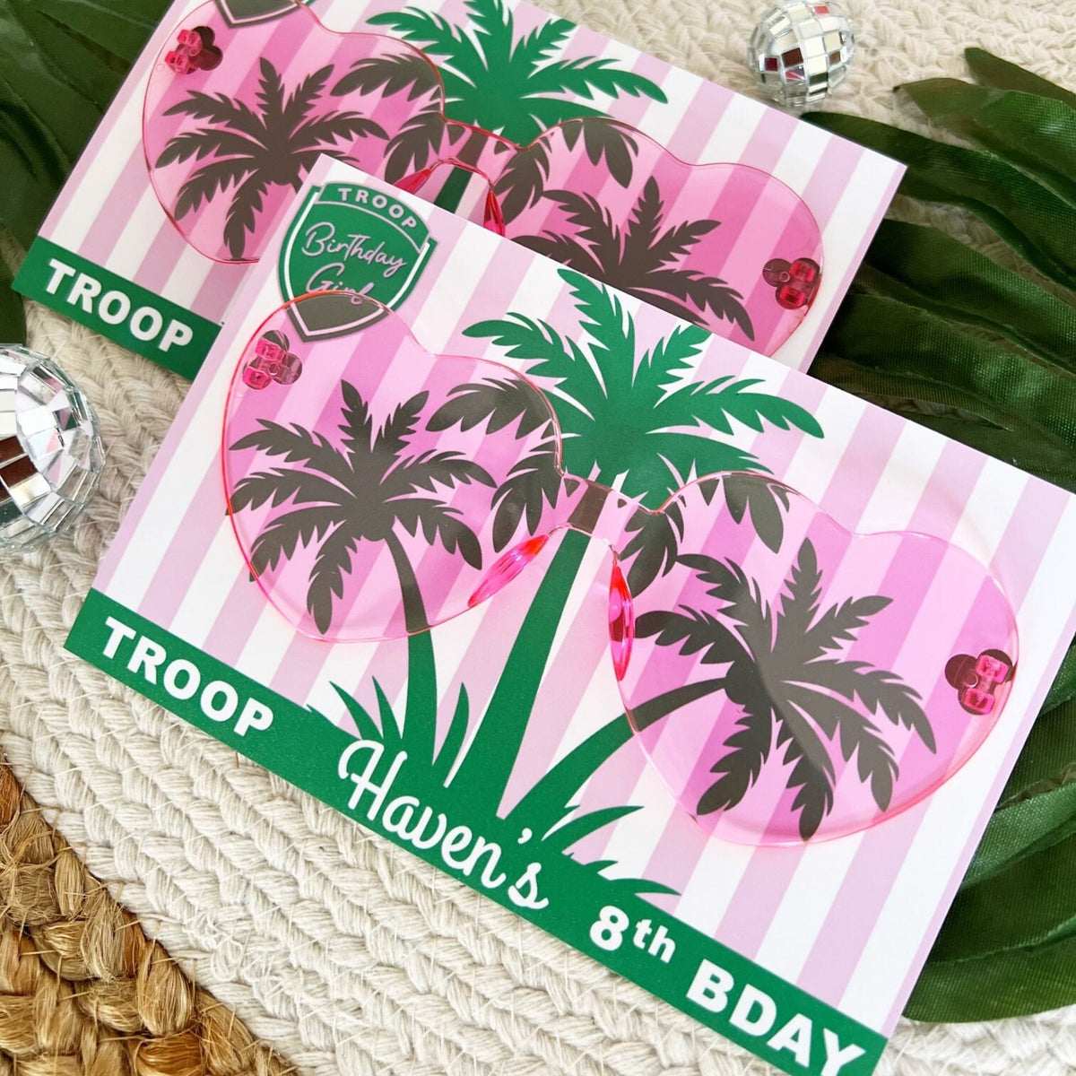 Troop Beverly Hills Sunglasses Party Favors - Glamping Party - Favors - Camping -Scout Party -Camp Party - Badge - Scout Core - Pink Glasses