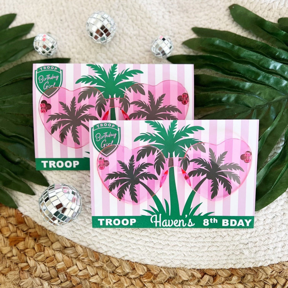 Troop Beverly Hills Sunglasses Party Favors - Glamping Party - Favors - Camping -Scout Party -Camp Party - Badge - Scout Core - Pink Glasses