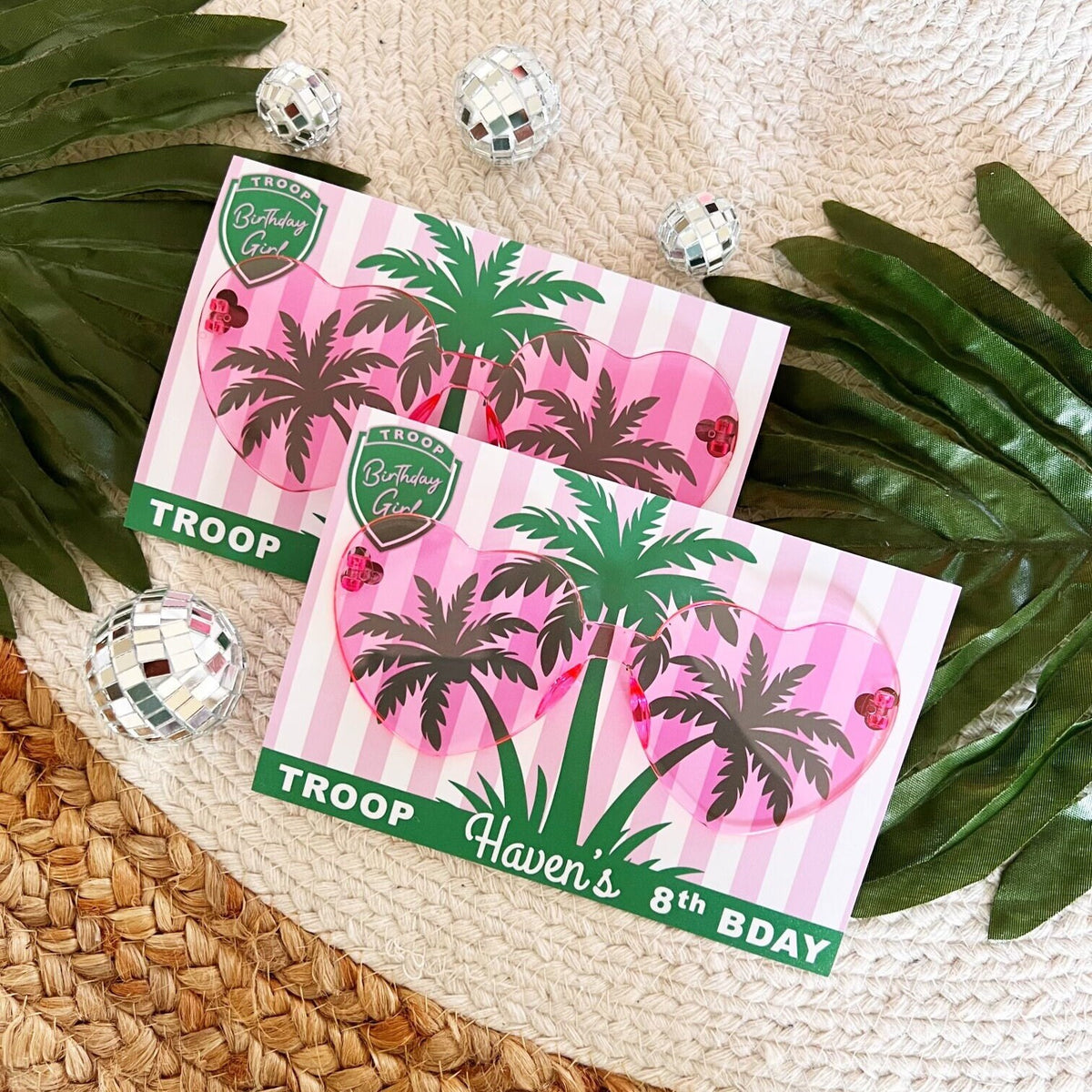 Troop Beverly Hills Sunglasses Party Favors - Glamping Party - Favors - Camping -Scout Party -Camp Party - Badge - Scout Core - Pink Glasses