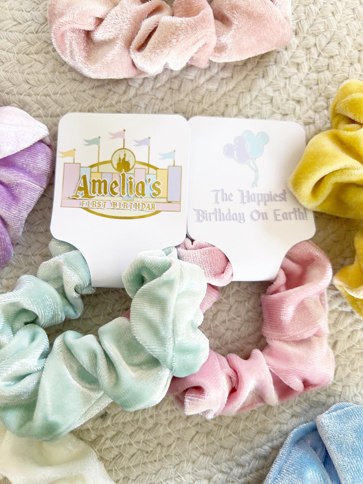 Magical Birthday Disneyland Scrunchie Party Favors - Vintage Mickey Party - Theme Park Birthday Party -Pastel - Classic -Retro - Hair Bows