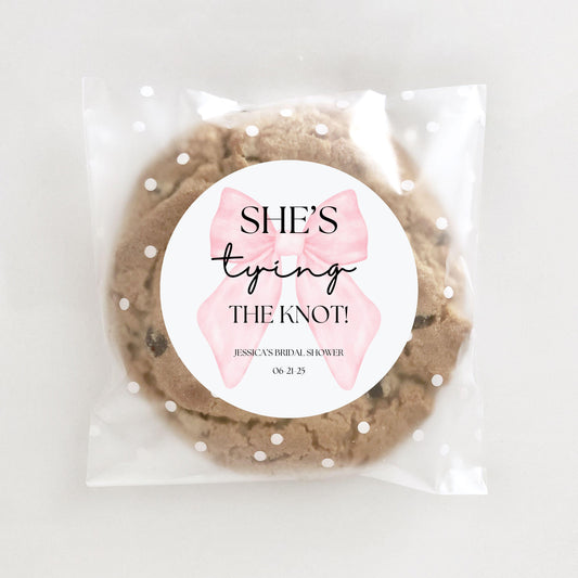 Shes Tying The Knot Thank You Stickers - Favors - Bridal Shower Stickers - Pink Bow - Coquette Bow - Pink Ribbon - Bach - Wedding Stickers
