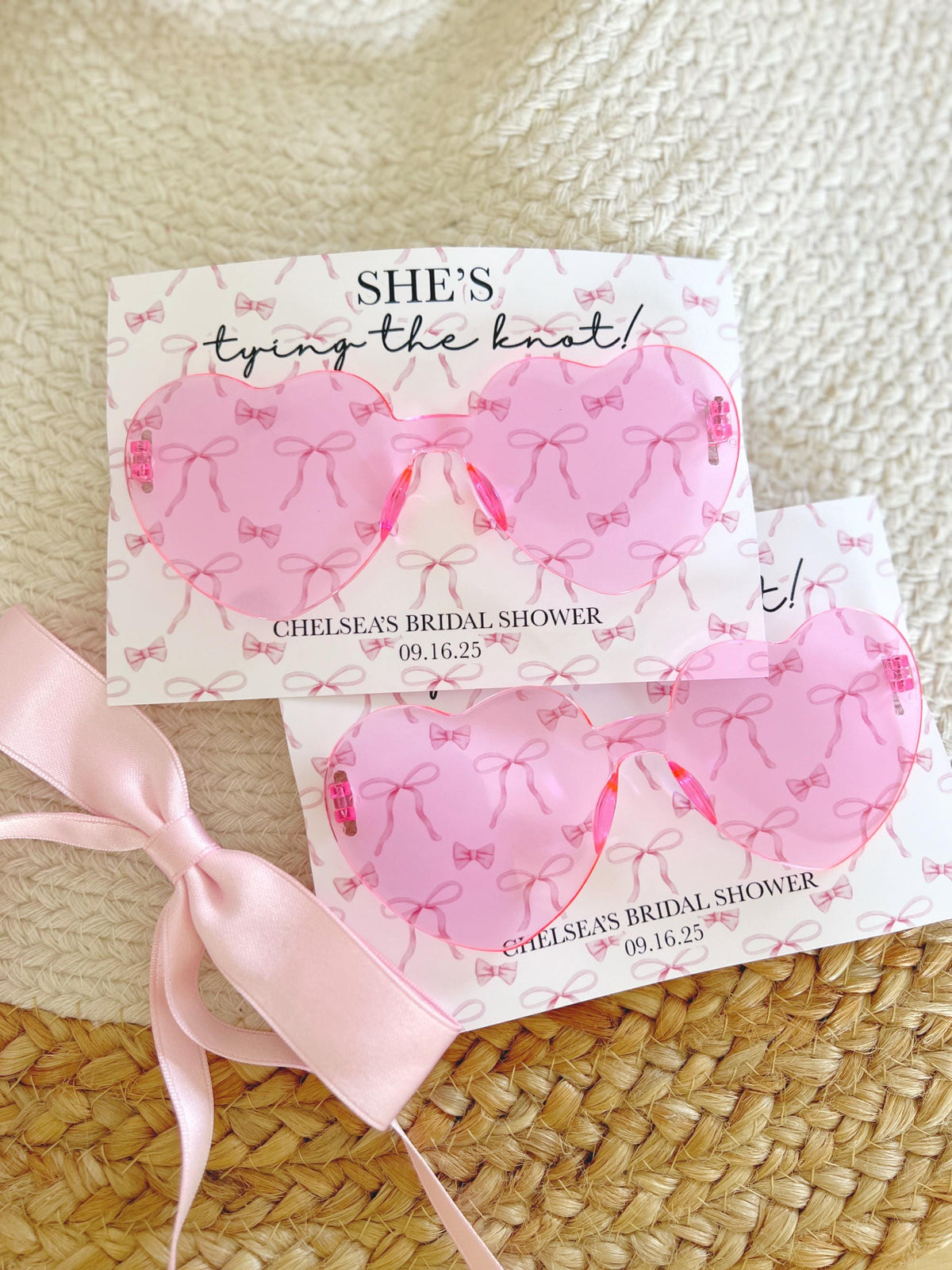 She's Tying The Knot Sunglasses Party Favors - Pink Coquette Bow - Bridal Shower - Pink Ribbon - Pink Bow Favors - Aesthetic - Heart Glasses