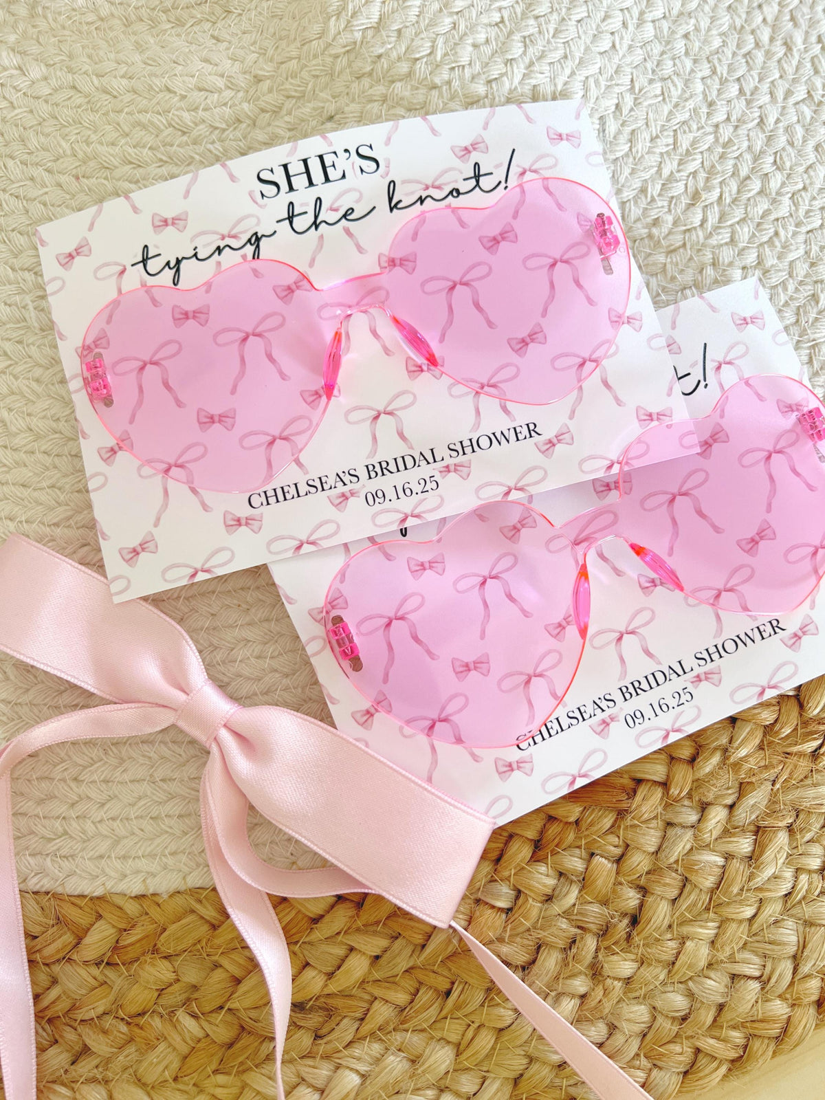 She's Tying The Knot Sunglasses Party Favors - Pink Coquette Bow - Bridal Shower - Pink Ribbon - Pink Bow Favors - Aesthetic - Heart Glasses