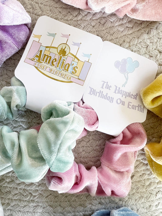 Magical Birthday Disneyland Scrunchie Party Favors - Vintage Mickey Party - Theme Park Birthday Party -Pastel - Classic -Retro - Hair Bows