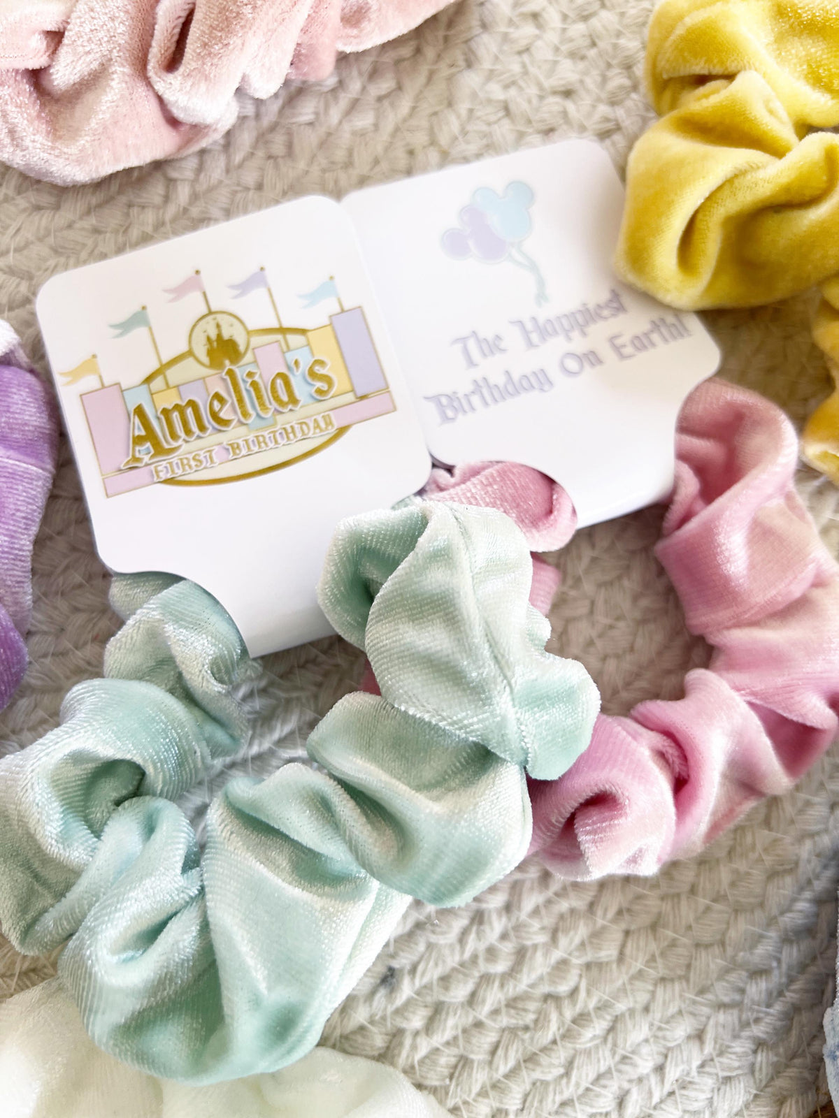 Magical Birthday Disneyland Scrunchie Party Favors - Vintage Mickey Party - Theme Park Birthday Party -Pastel - Classic -Retro - Hair Bows