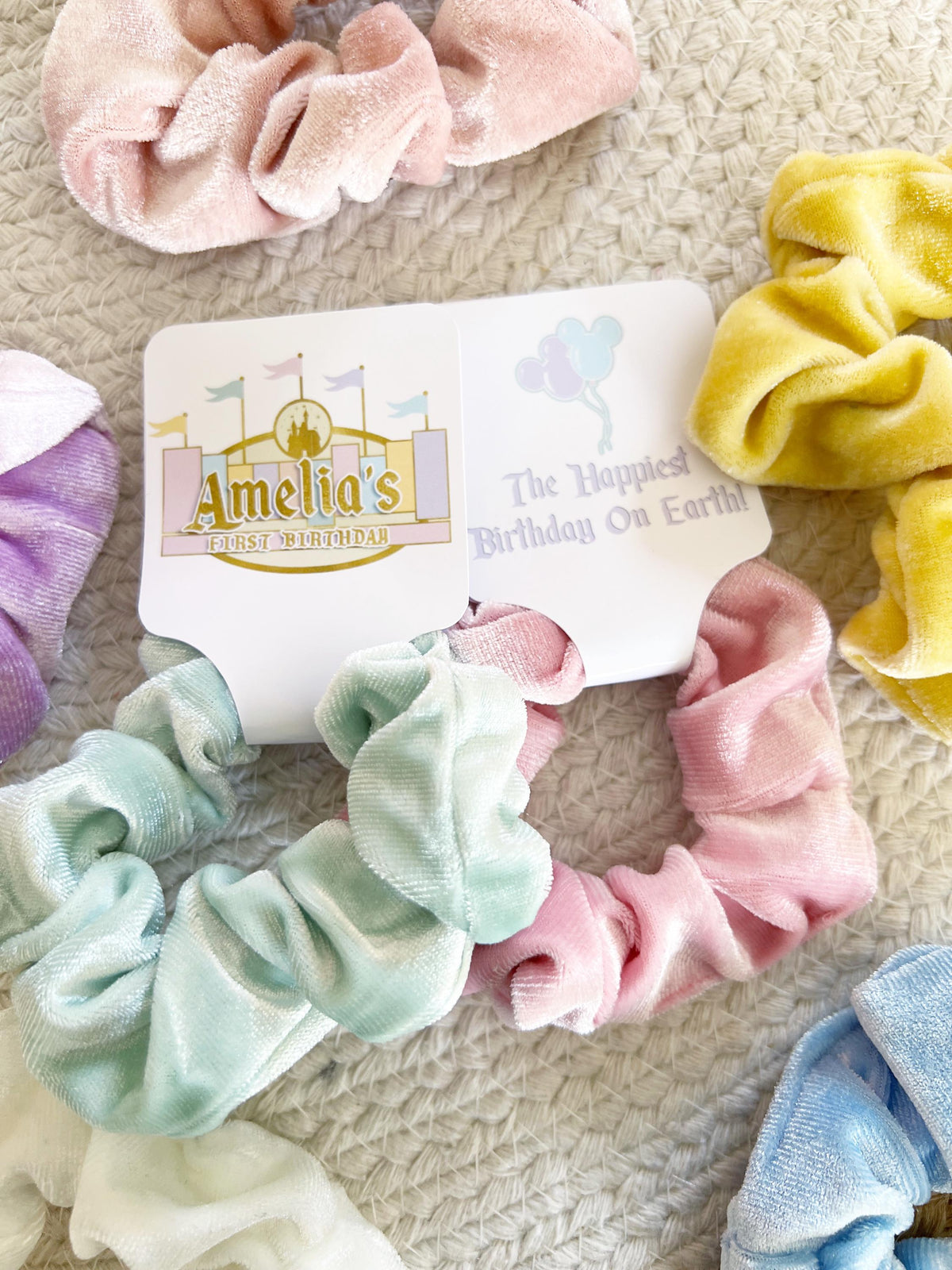 Magical Birthday Disneyland Scrunchie Party Favors - Vintage Mickey Party - Theme Park Birthday Party -Pastel - Classic -Retro - Hair Bows
