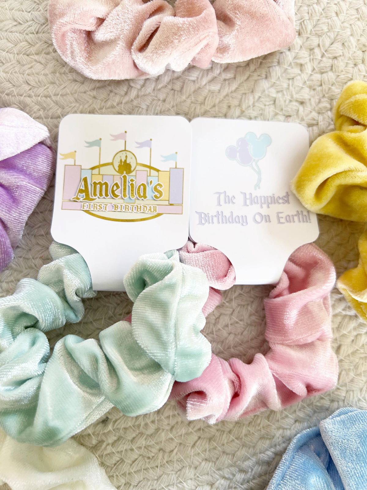 Magical Birthday Disneyland Scrunchie Party Favors - Vintage Mickey Party - Theme Park Birthday Party -Pastel - Classic -Retro - Hair Bows