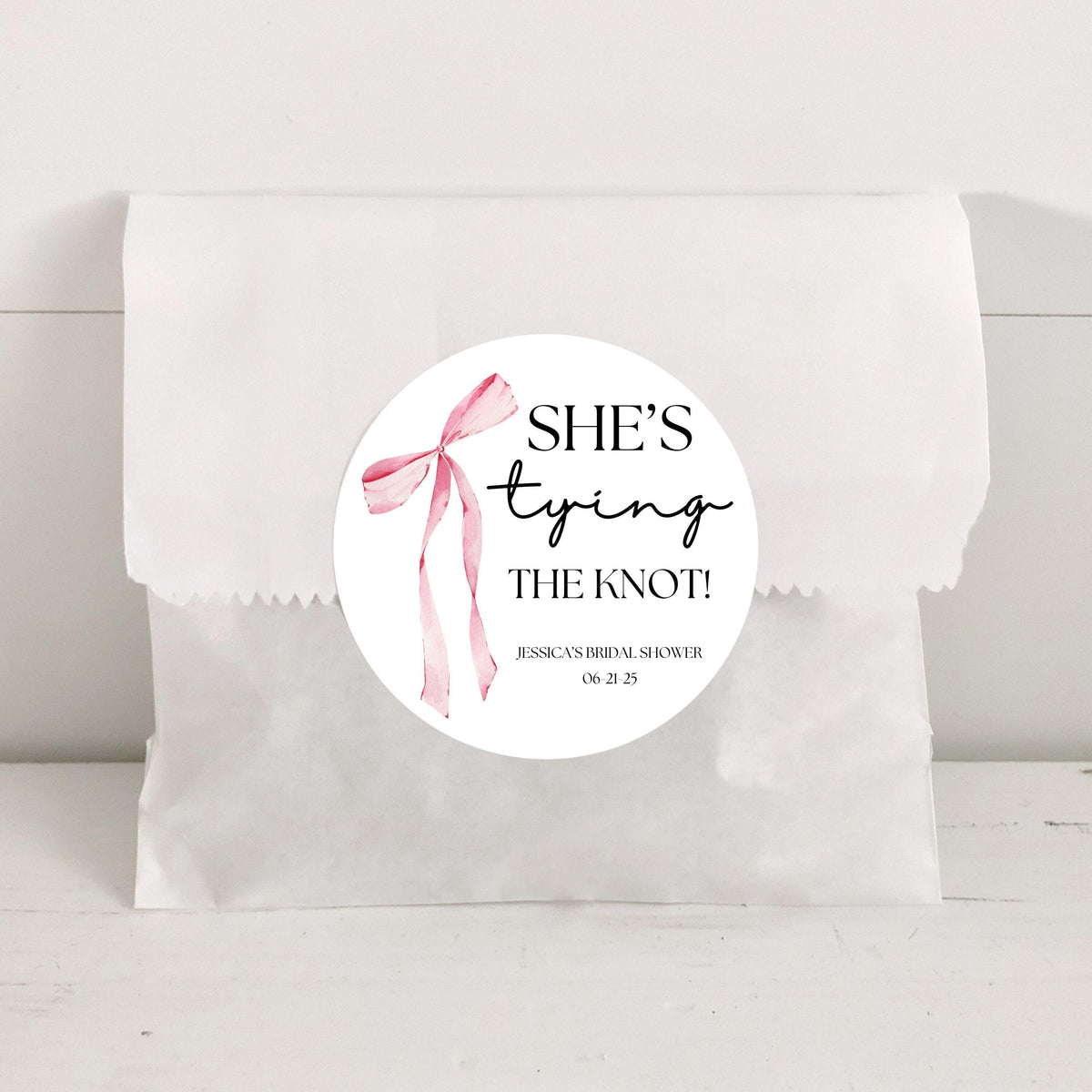 Shes Tying The Knot Thank You Stickers - Favors - Bridal Shower Stickers - Pink Bow - Coquette Bow - Pink Ribbon - Wedding Stickers - Bach
