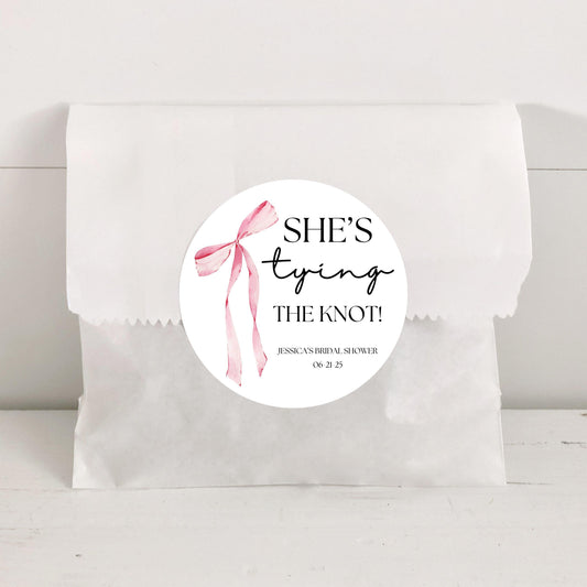 Shes Tying The Knot Thank You Stickers - Favors - Bridal Shower Stickers - Pink Bow - Coquette Bow - Pink Ribbon - Wedding Stickers - Bach
