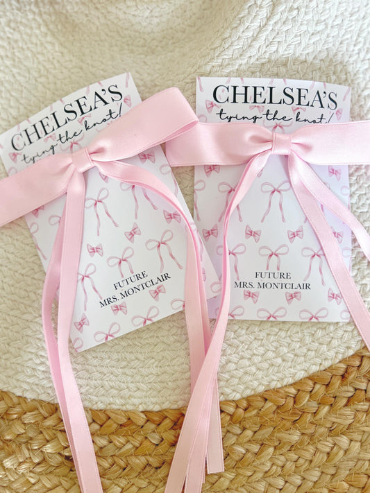 She's Tying The Knot Bow Party Favors - Coquette - Favors - Pink Bow - Pink Ribbon Hairbow Favors - Hair tie- Bridal Shower -Girly Aesthetic