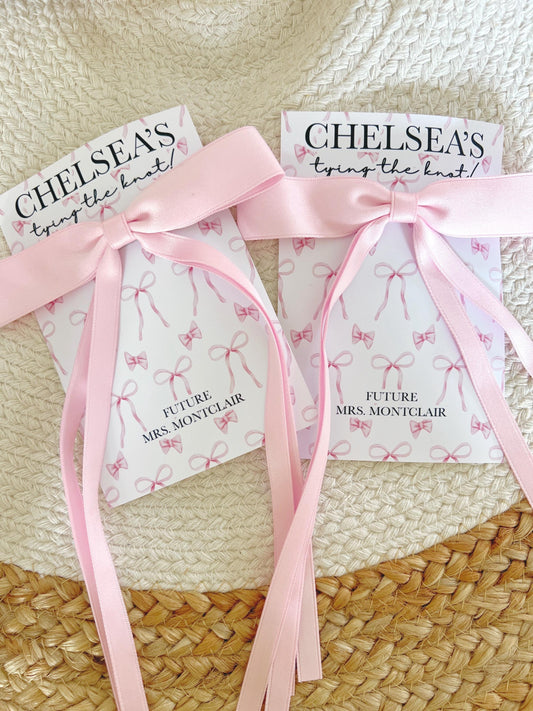 She's Tying The Knot Bow Party Favors - Coquette - Favors - Pink Bow - Pink Ribbon Hairbow Favors - Hair tie- Bridal Shower -Girly Aesthetic