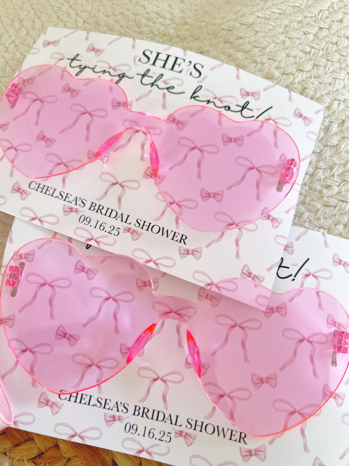 She's Tying The Knot Sunglasses Party Favors - Pink Coquette Bow - Bridal Shower - Pink Ribbon - Pink Bow Favors - Aesthetic - Heart Glasses