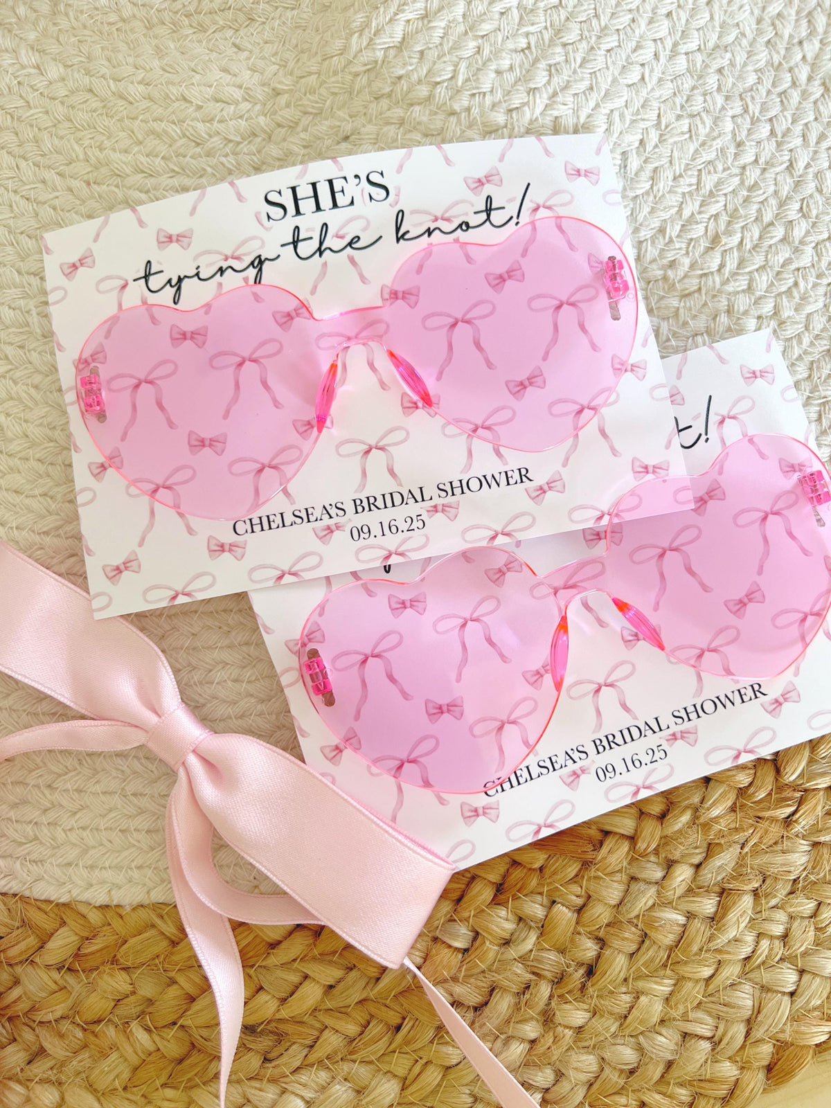 She's Tying The Knot Sunglasses Party Favors - Pink Coquette Bow - Bridal Shower - Pink Ribbon - Pink Bow Favors - Aesthetic - Heart Glasses