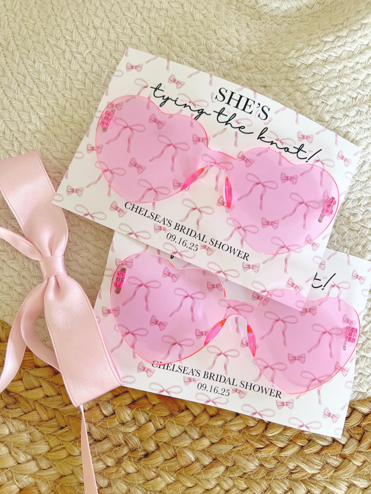 She's Tying The Knot Sunglasses Party Favors - Pink Coquette Bow - Bridal Shower - Pink Ribbon - Pink Bow Favors - Aesthetic - Heart Glasses