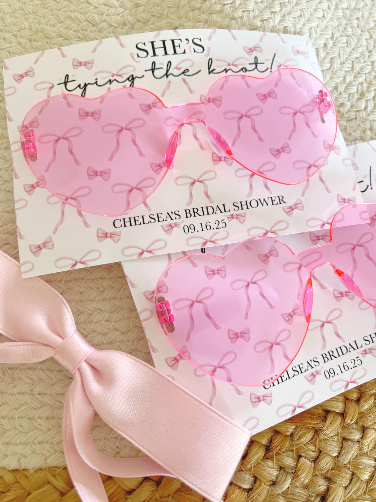 She's Tying The Knot Sunglasses Party Favors - Pink Coquette Bow - Bridal Shower - Pink Ribbon - Pink Bow Favors - Aesthetic - Heart Glasses