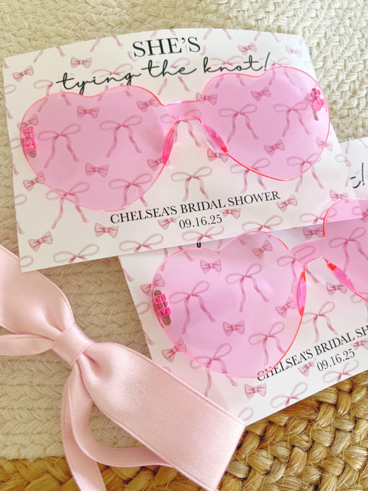 She's Tying The Knot Sunglasses Party Favors - Pink Coquette Bow - Bridal Shower - Pink Ribbon - Pink Bow Favors - Aesthetic - Heart Glasses