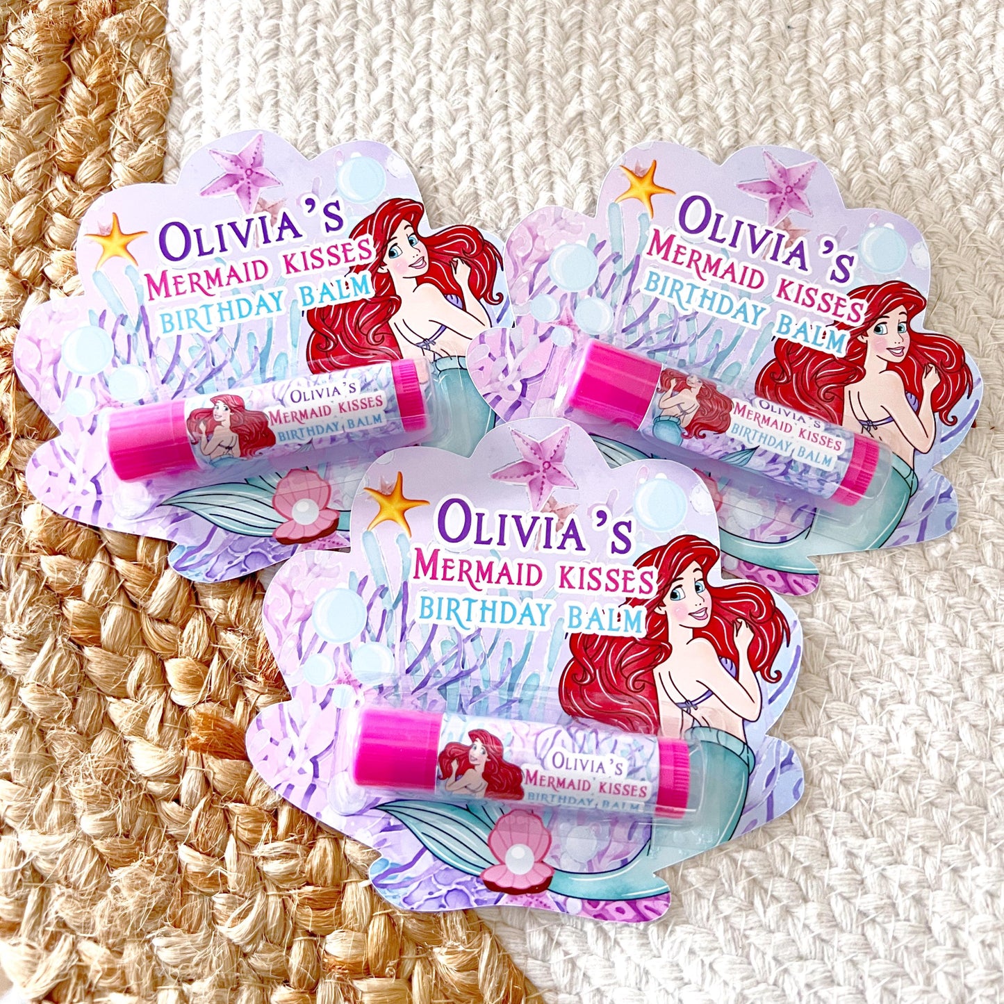 The Little Mermaid Lip Balm Party Favors - Classic -Little Mermaid Party -Little Mermaid Favors - Ariel -Red and Purple -Mermaid Party Gloss