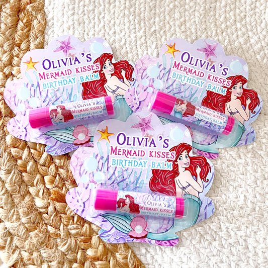 The Little Mermaid Lip Balm Party Favors - Classic -Little Mermaid Party -Little Mermaid Favors - Ariel -Red and Purple -Mermaid Party Gloss