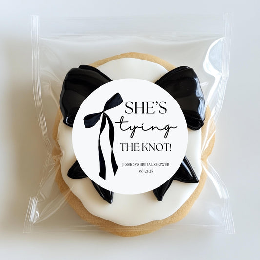 Shes Tying The Knot Thank You Stickers - Favors - Bridal Shower Stickers - Black Bow - Coquette Bow - Pink Ribbon - Wedding Stickers - Bach