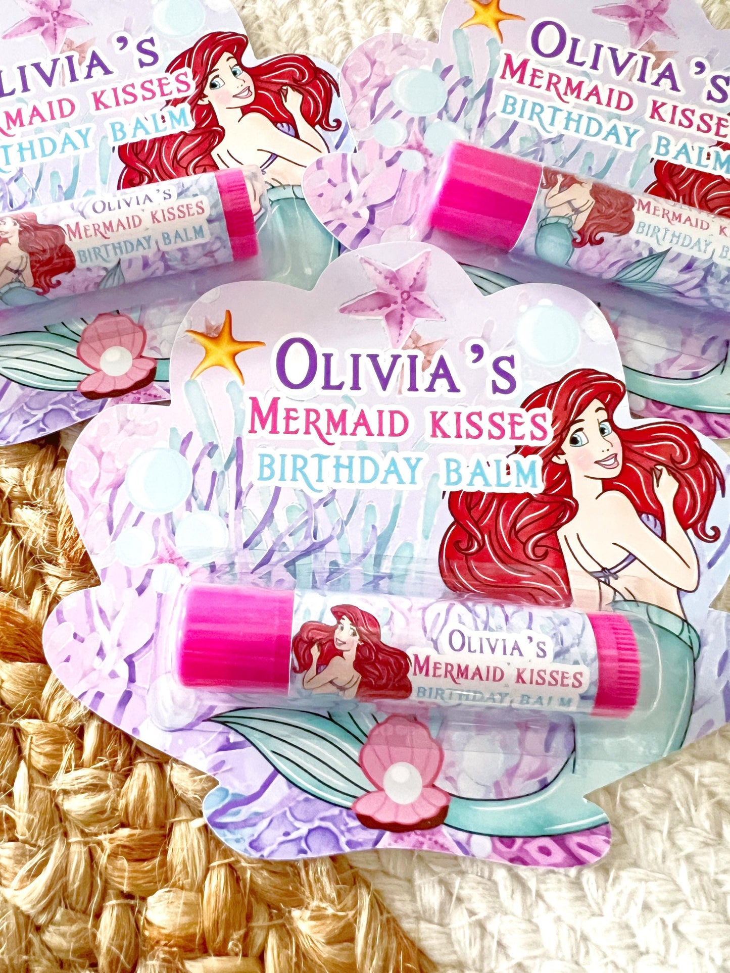 The Little Mermaid Lip Balm Party Favors - Classic -Little Mermaid Party -Little Mermaid Favors - Ariel -Red and Purple -Mermaid Party Gloss