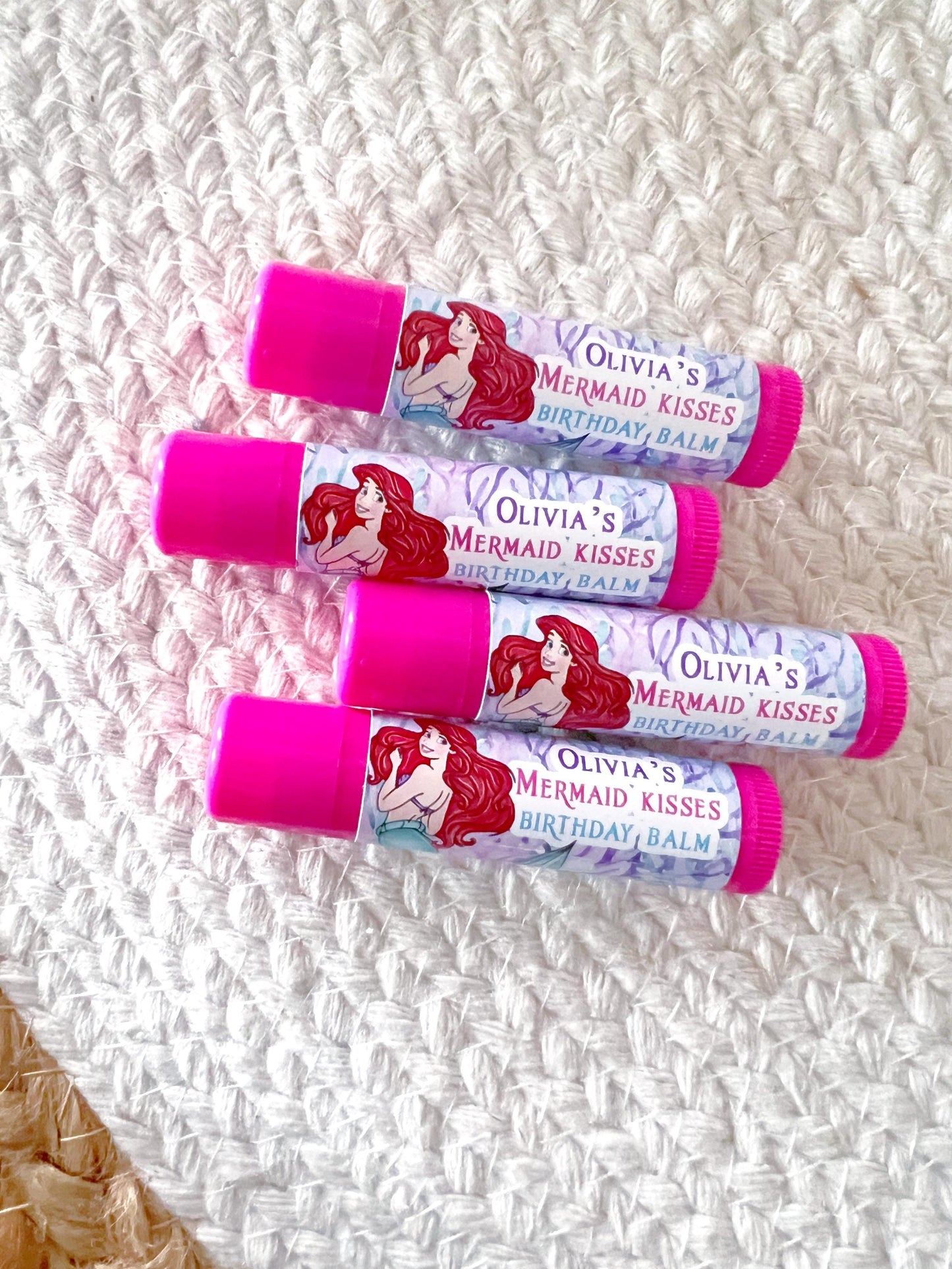The Little Mermaid Lip Balm Party Favors - Classic -Little Mermaid Party -Little Mermaid Favors - Ariel -Red and Purple -Mermaid Party Gloss