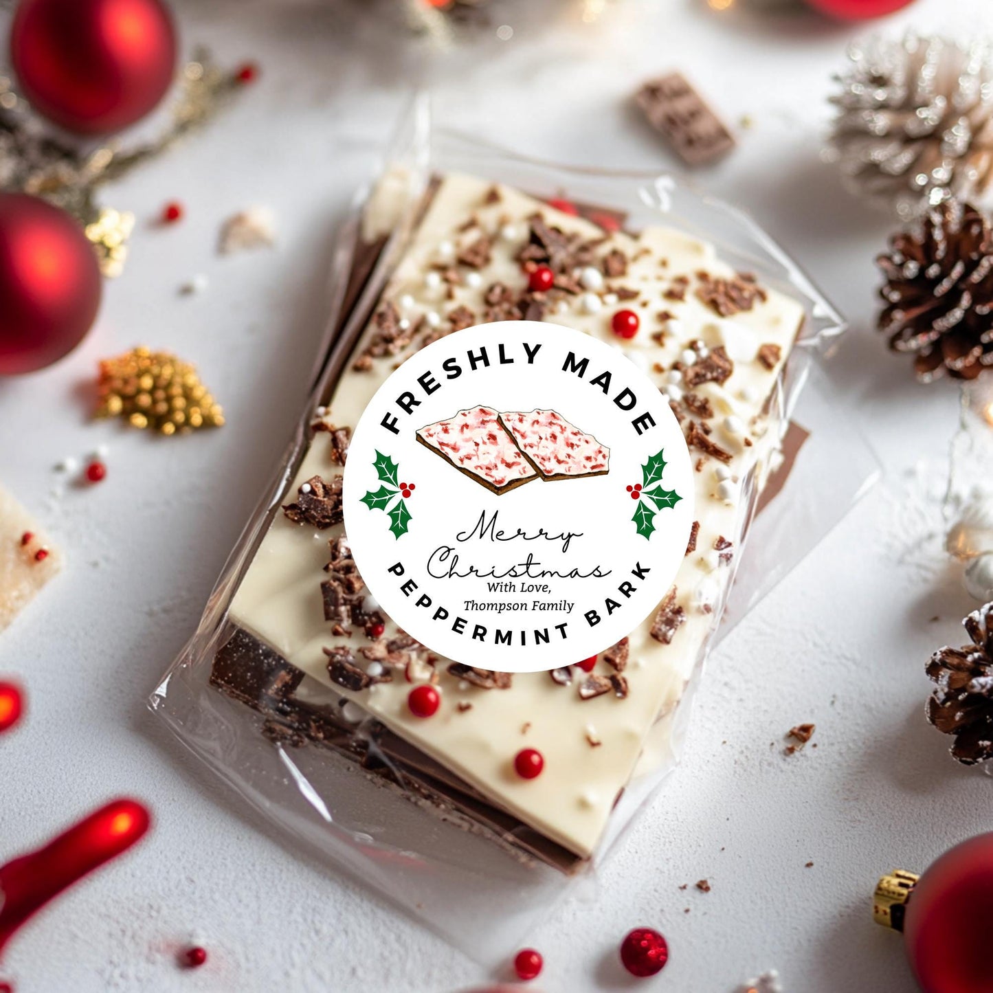 Christmas Baking Stickers - Baked With Love - Peppermint Bark Stickers - Personalized - From the Kitchen of Labels - Holiday Baking Gifts