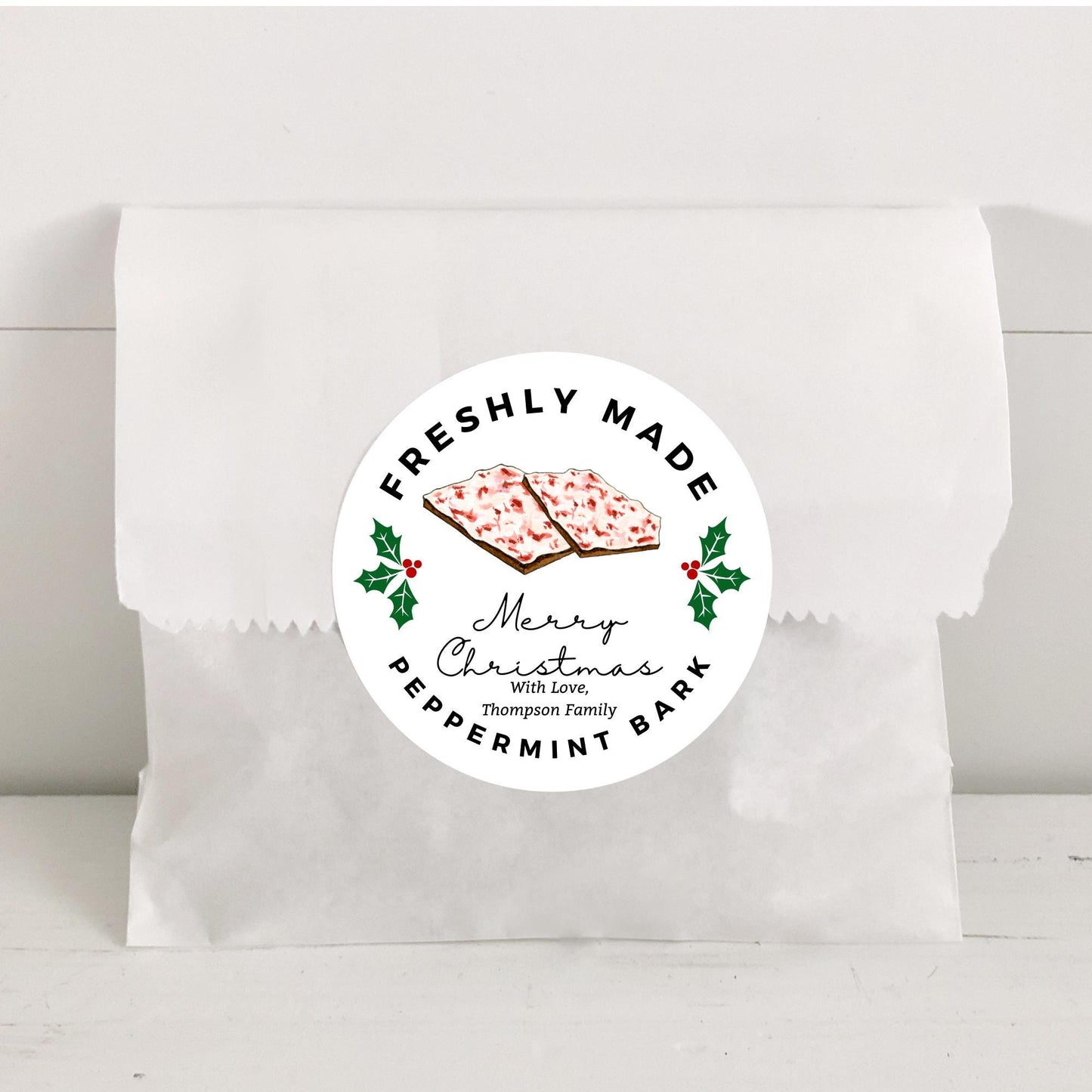 Christmas Baking Stickers - Baked With Love - Peppermint Bark Stickers - Personalized - From the Kitchen of Labels - Holiday Baking Gifts