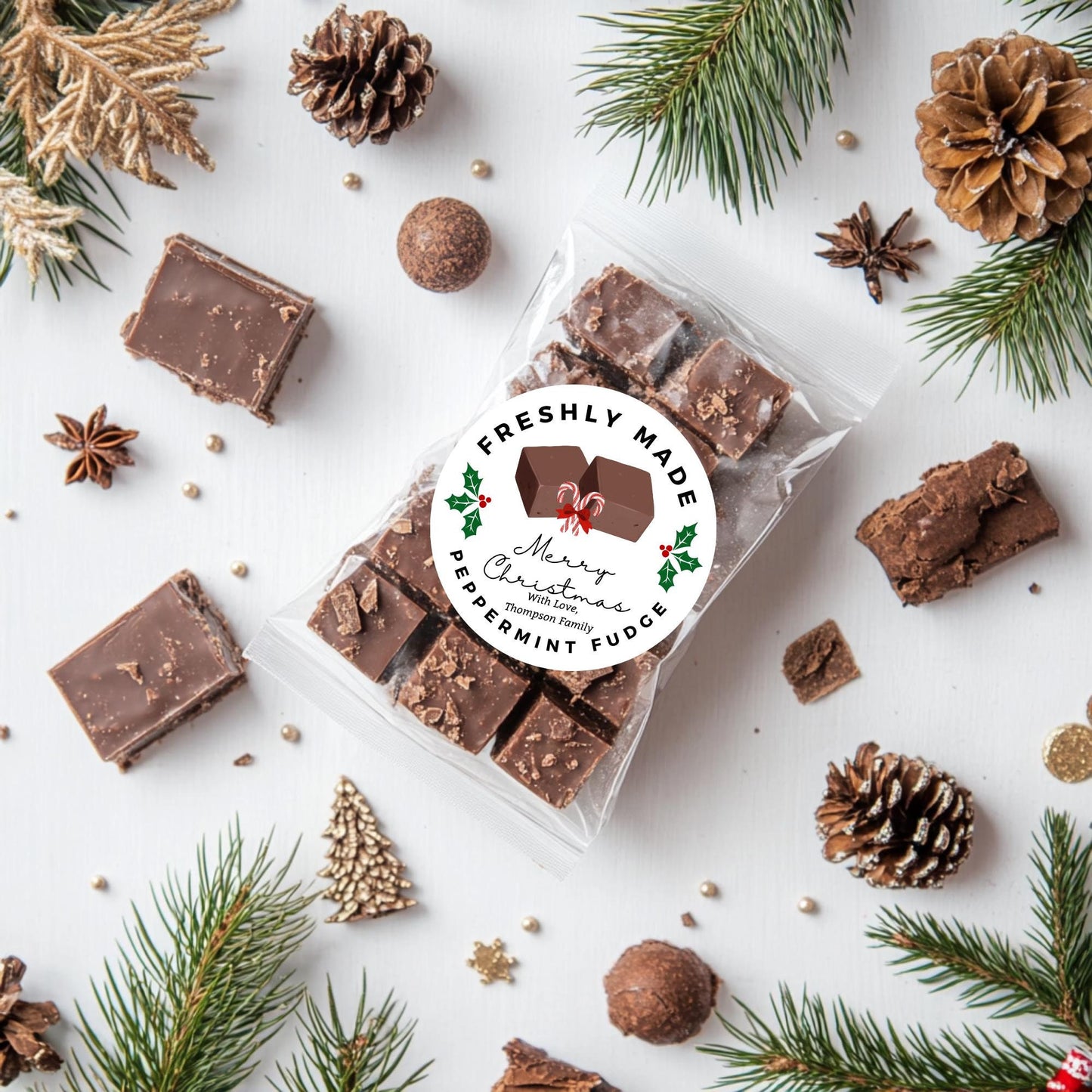 Christmas Baking Stickers - Baked With Love - Fudge Label Stickers - Personalized - From the Kitchen of Labels - Holiday Baking Gifts