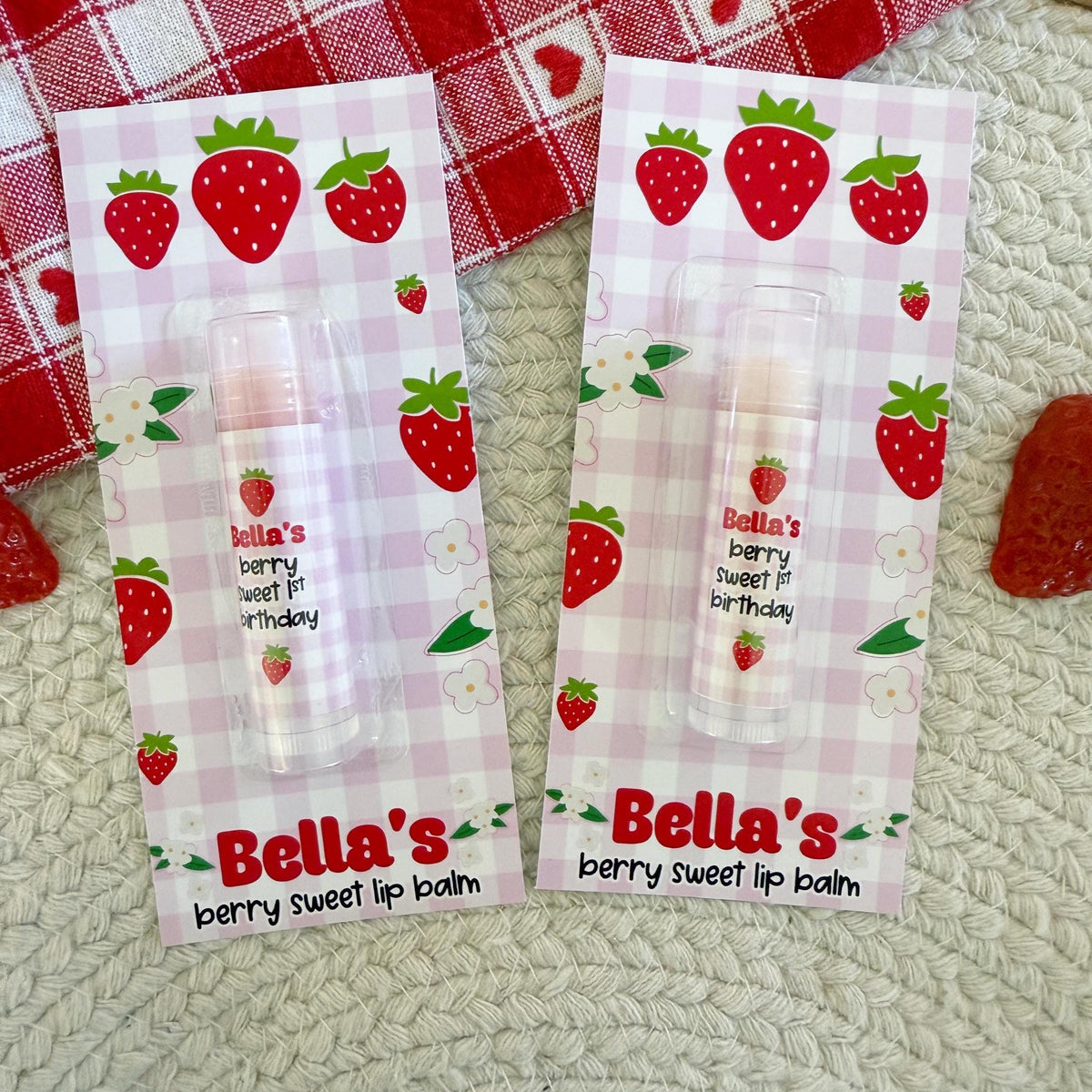 Strawberry Birthday Lip Balm Party Favors - Berry Sweet - Berry First Party Favors - 1st Birthday - Lip Balm Favors  - Gloss - Goodie Bag