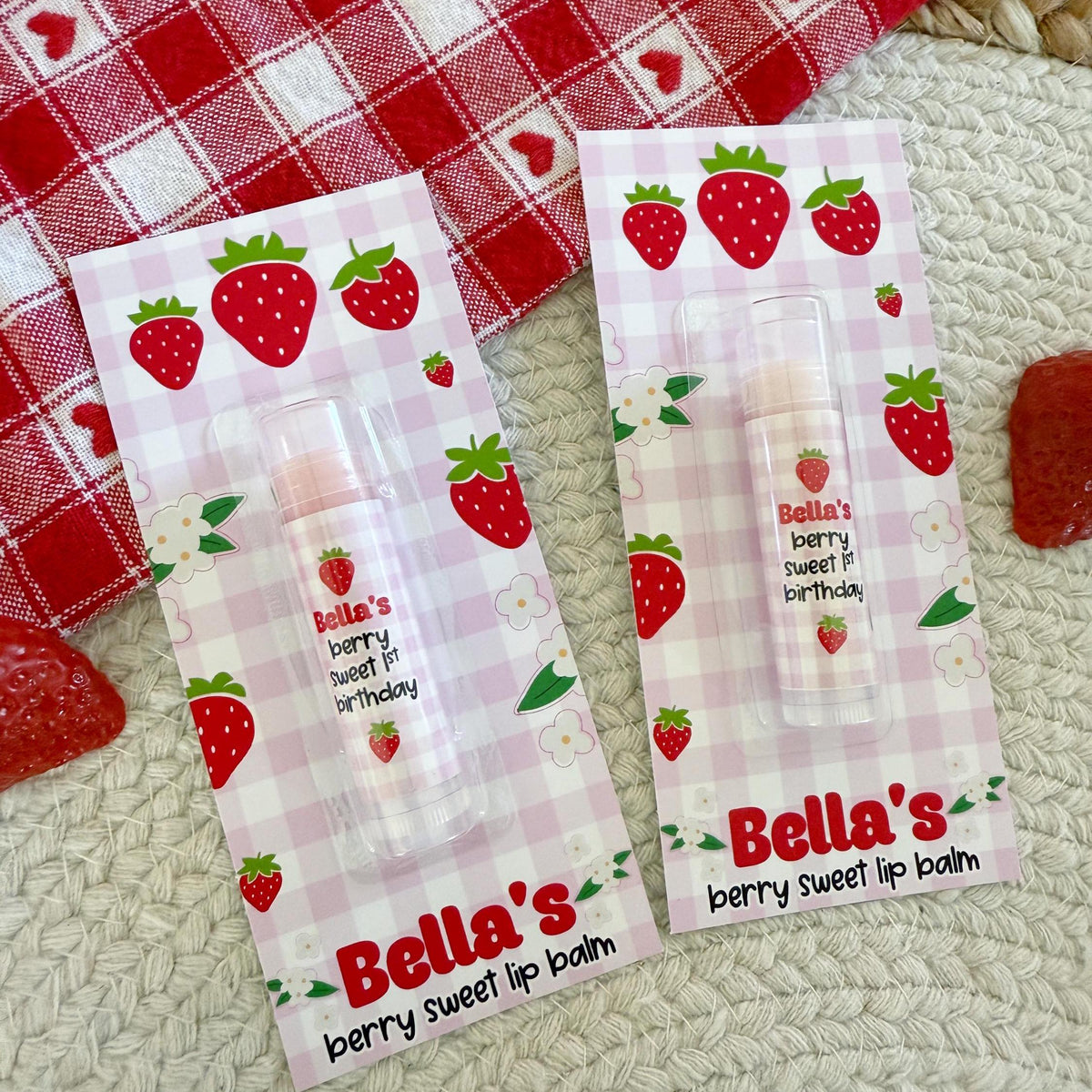 Strawberry Birthday Lip Balm Party Favors - Berry Sweet - Berry First Party Favors - 1st Birthday - Lip Balm Favors  - Gloss - Goodie Bag