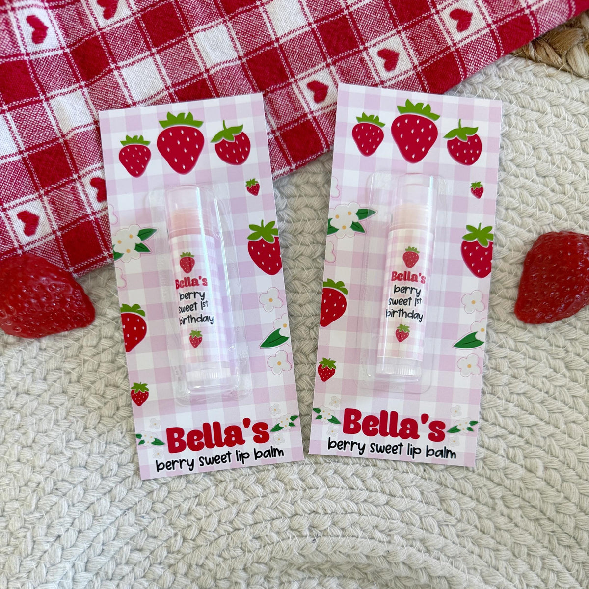 Strawberry Birthday Lip Balm Party Favors - Berry Sweet - Berry First Party Favors - 1st Birthday - Lip Balm Favors  - Gloss - Goodie Bag