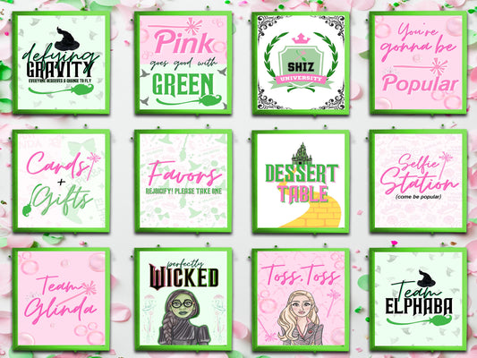 WICKED Bundle - Wicked Birthday Party Signs - Party - Favor Sign - Table Sign - Printable - Pink and Green - Elphaba - Glinda - Party Decor