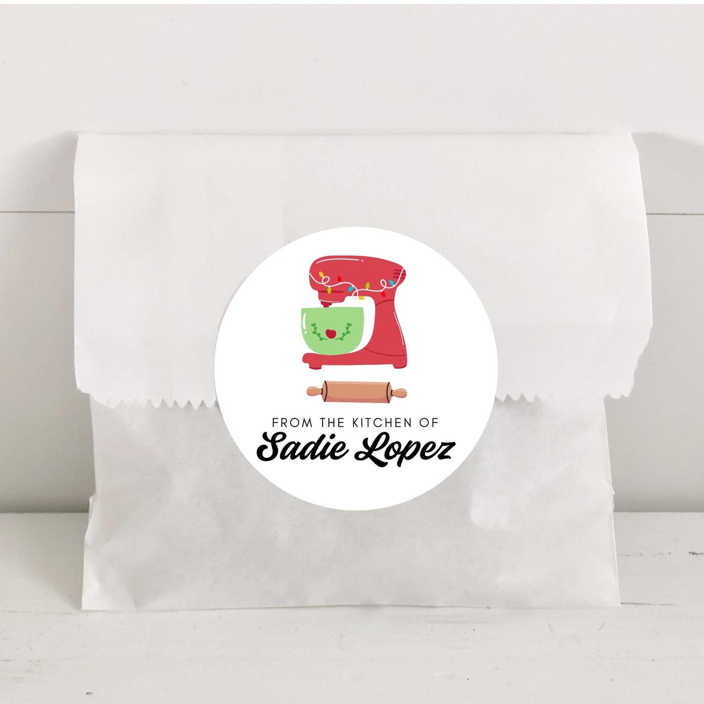 From the Kitchen of Labels - Baking Spirits Bright - Baked With Love - Christmas Baking Stickers - Cookie - Personalized - Circle - Gifts