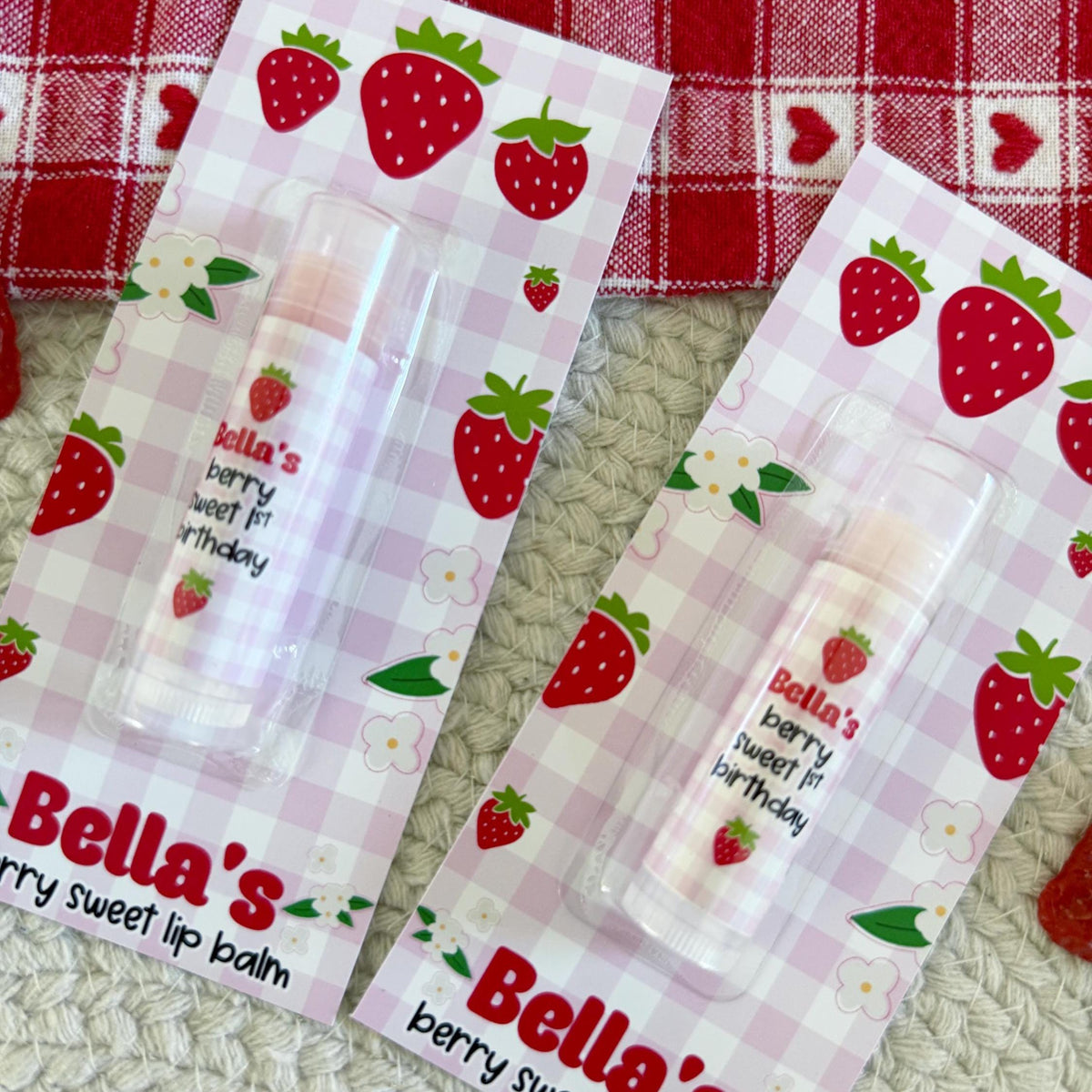Strawberry Birthday Lip Balm Party Favors - Berry Sweet - Berry First Party Favors - 1st Birthday - Lip Balm Favors  - Gloss - Goodie Bag