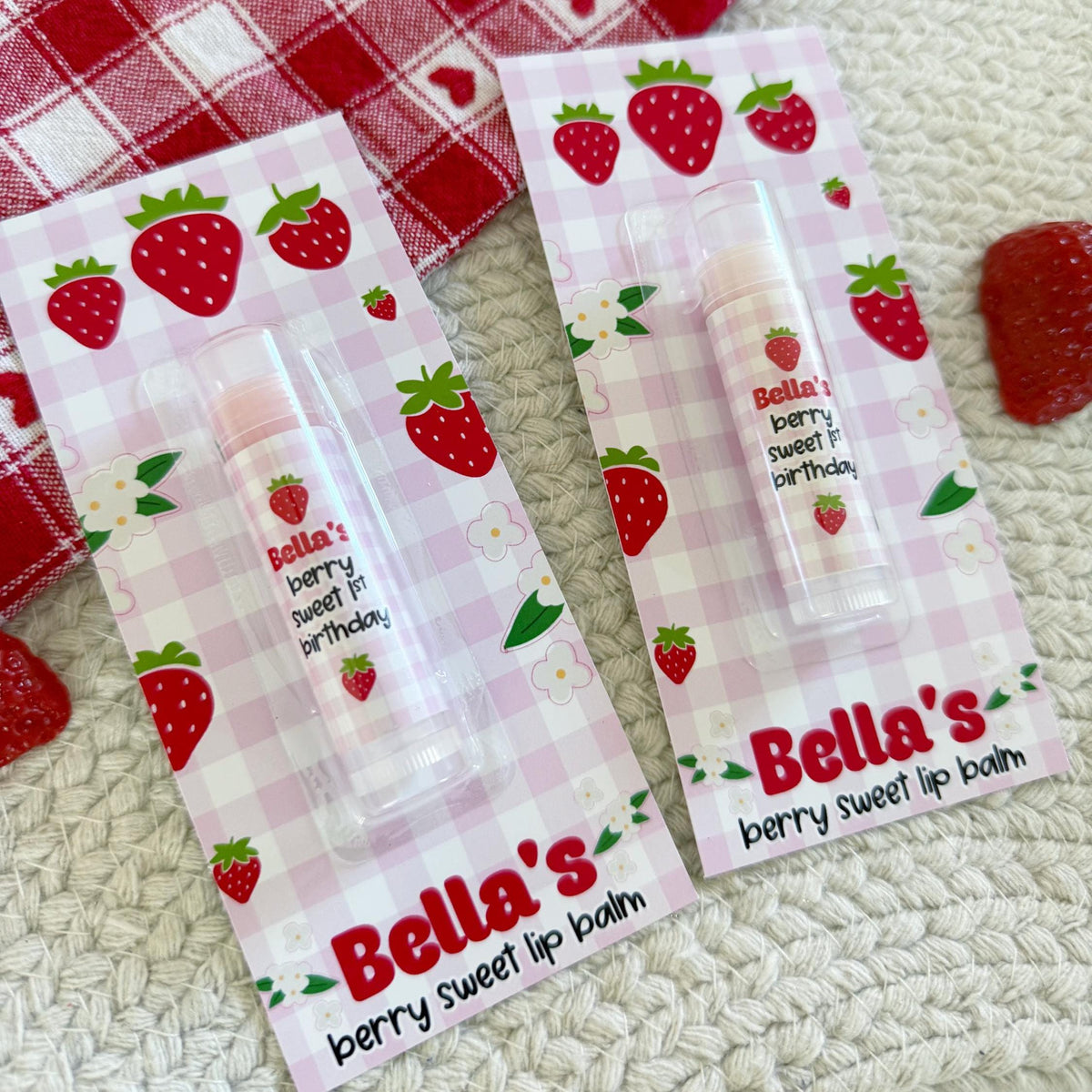 Strawberry Birthday Lip Balm Party Favors - Berry Sweet - Berry First Party Favors - 1st Birthday - Lip Balm Favors  - Gloss - Goodie Bag