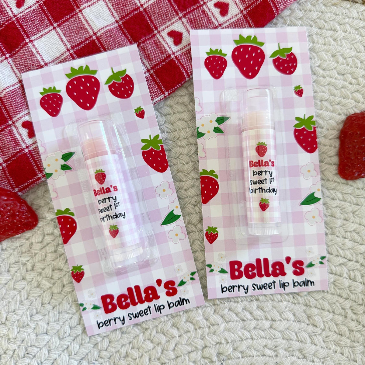 Strawberry Birthday Lip Balm Party Favors - Berry Sweet - Berry First Party Favors - 1st Birthday - Lip Balm Favors  - Gloss - Goodie Bag