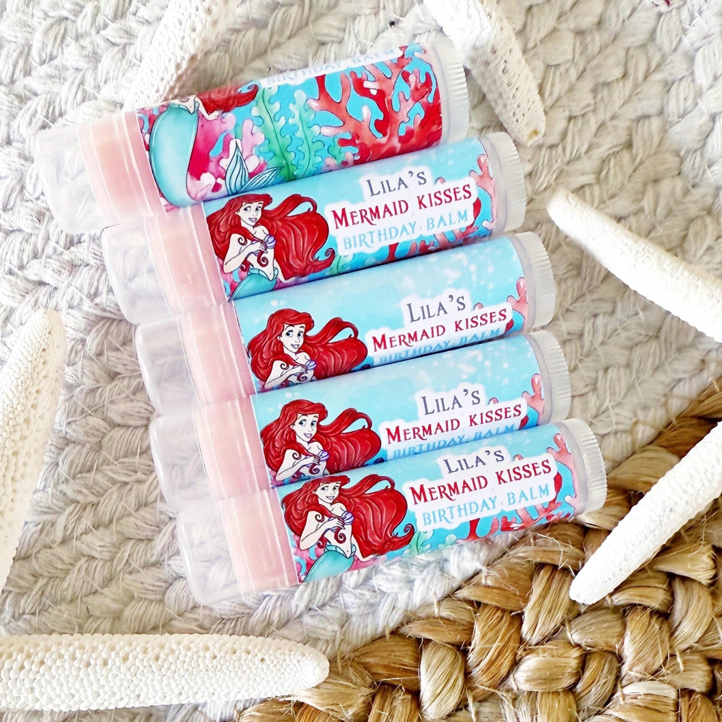 The Little Mermaid Lip Balm Party Favors - Classic -Mermaid Party - Little Mermaid Favors - Ariel - Red - Mermaid Party Gloss -No Card
