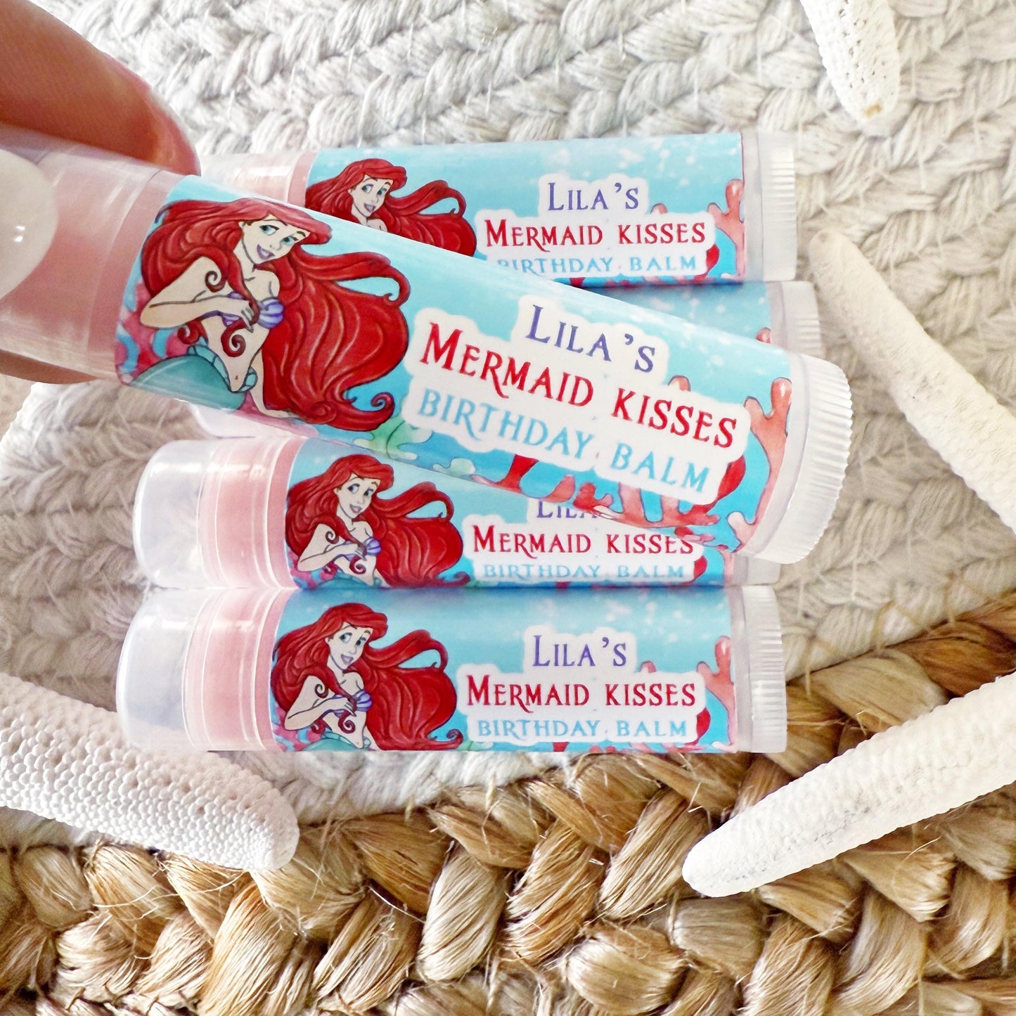 The Little Mermaid Lip Balm Party Favors - Classic -Mermaid Party - Little Mermaid Favors - Ariel - Red - Mermaid Party Gloss -No Card