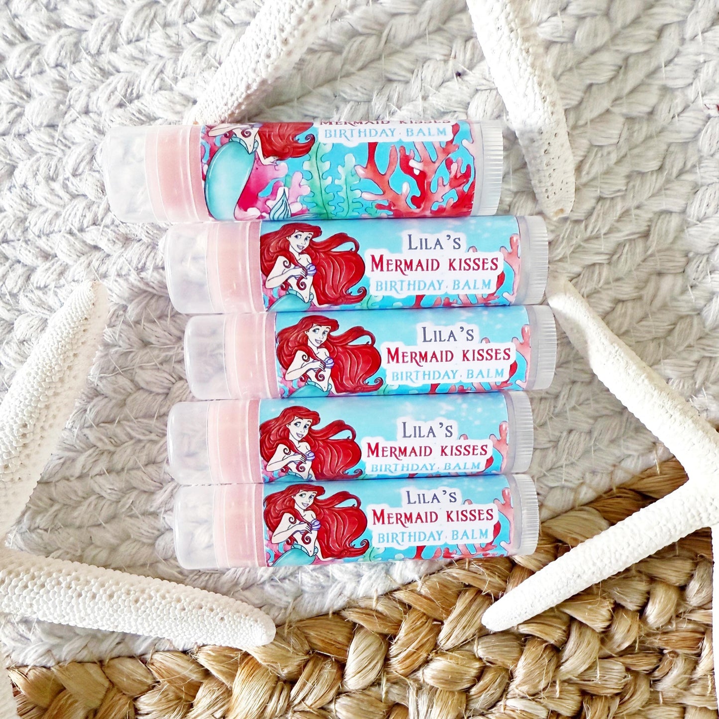 The Little Mermaid Lip Balm Party Favors - Classic -Mermaid Party - Little Mermaid Favors - Ariel - Red - Mermaid Party Gloss -No Card
