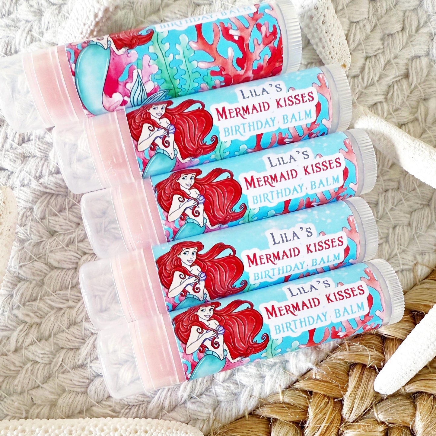 The Little Mermaid Lip Balm Party Favors - Classic -Mermaid Party - Little Mermaid Favors - Ariel - Red - Mermaid Party Gloss -No Card