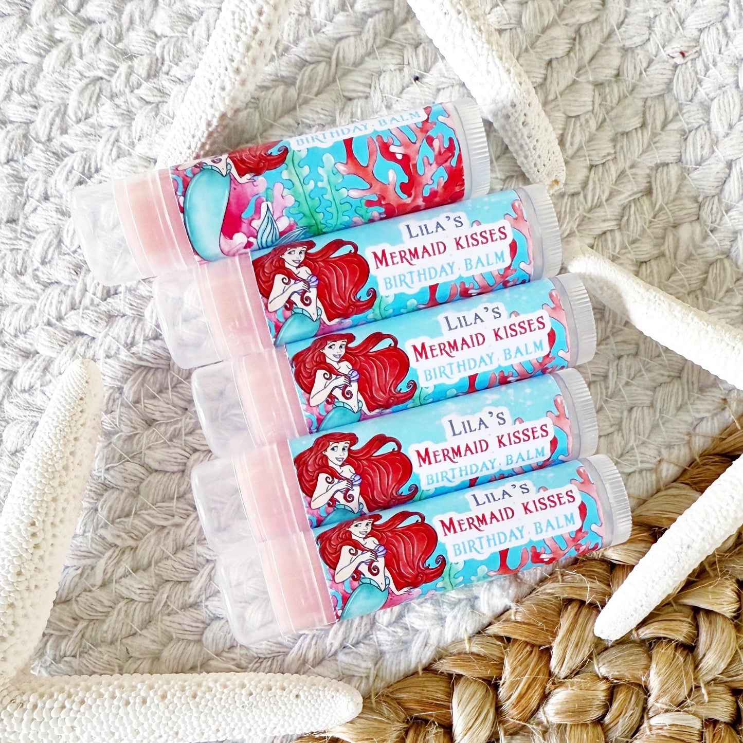 The Little Mermaid Lip Balm Party Favors - Classic -Mermaid Party - Little Mermaid Favors - Ariel - Red - Mermaid Party Gloss -No Card