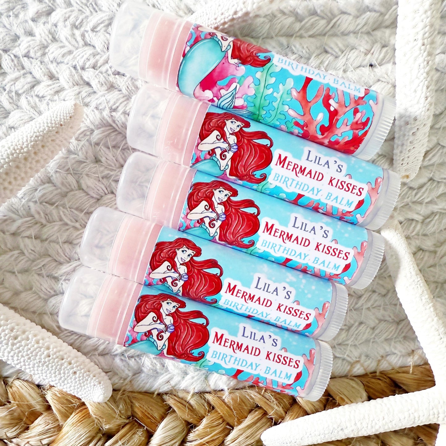 The Little Mermaid Lip Balm Party Favors - Classic -Mermaid Party - Little Mermaid Favors - Ariel - Red - Mermaid Party Gloss -No Card